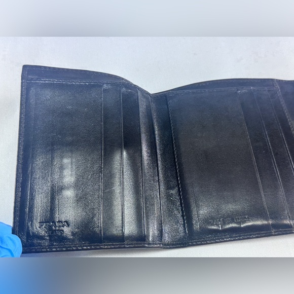 Prada Snap Button Trifold Wallet Bronze Metallic Brown Leather Cardholder Italy - Picture 8 of 15